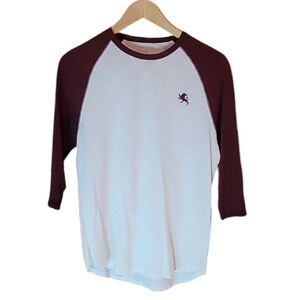 Express Men's Baseball 3/4 Sleeve T-Shirt White Maroon, Size X-Small